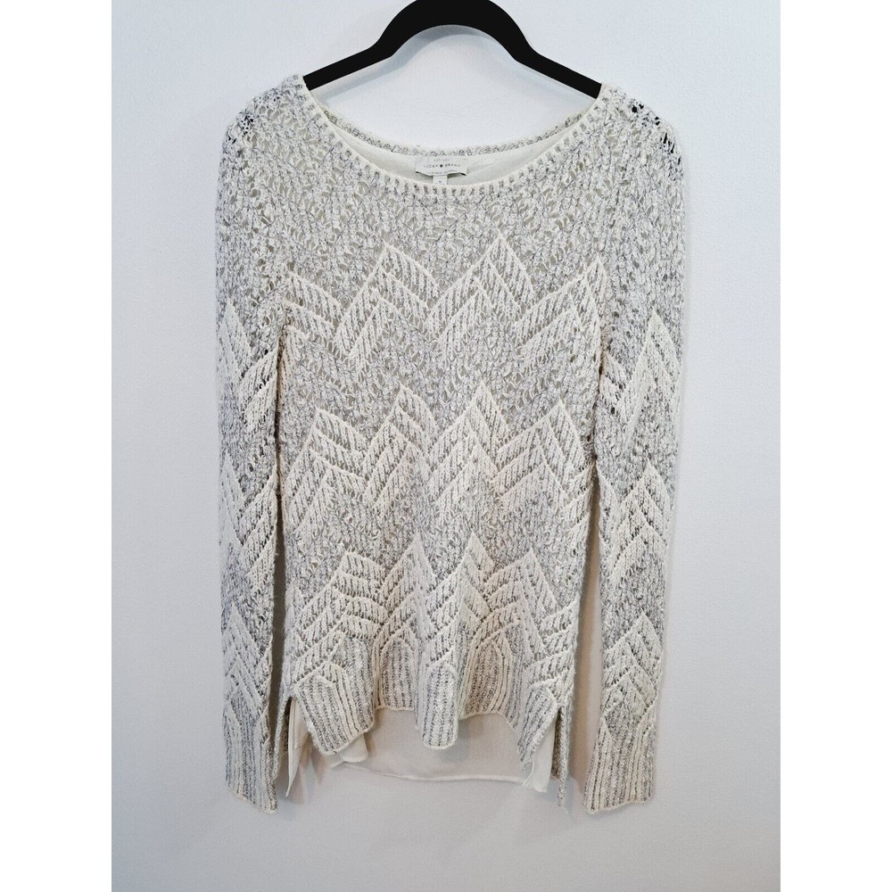 Lucky Brand Cream Gray Chiffon Lined Sweater In Size Medium